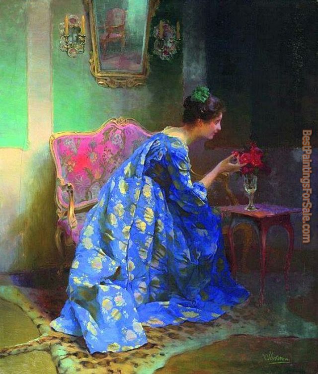 Unknown Artist Dame in Blauem Kleid